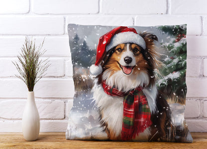 Snowy Christmas Shetland Sheepdog Cushion