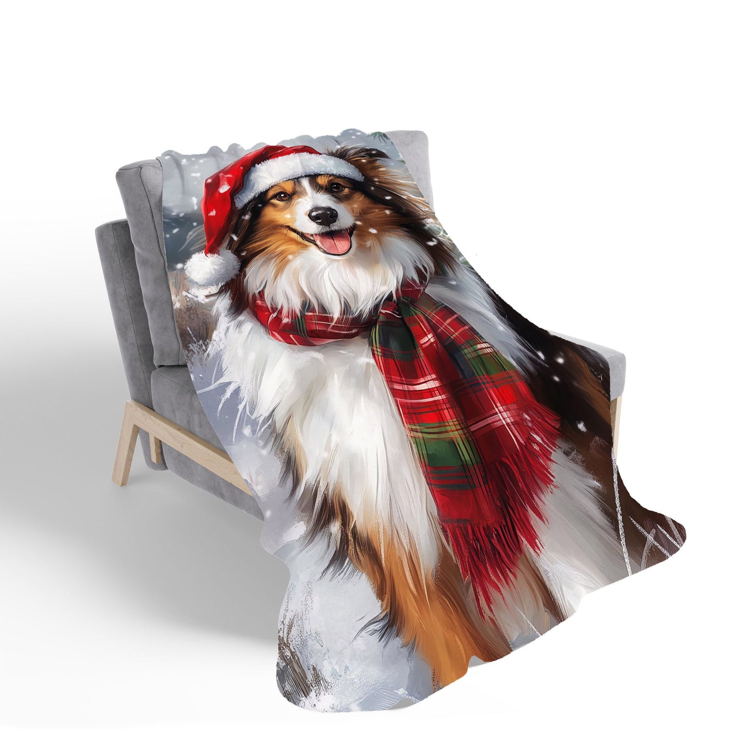 Snowy Christmas Shetland Sheepdog Sherpa Blanket