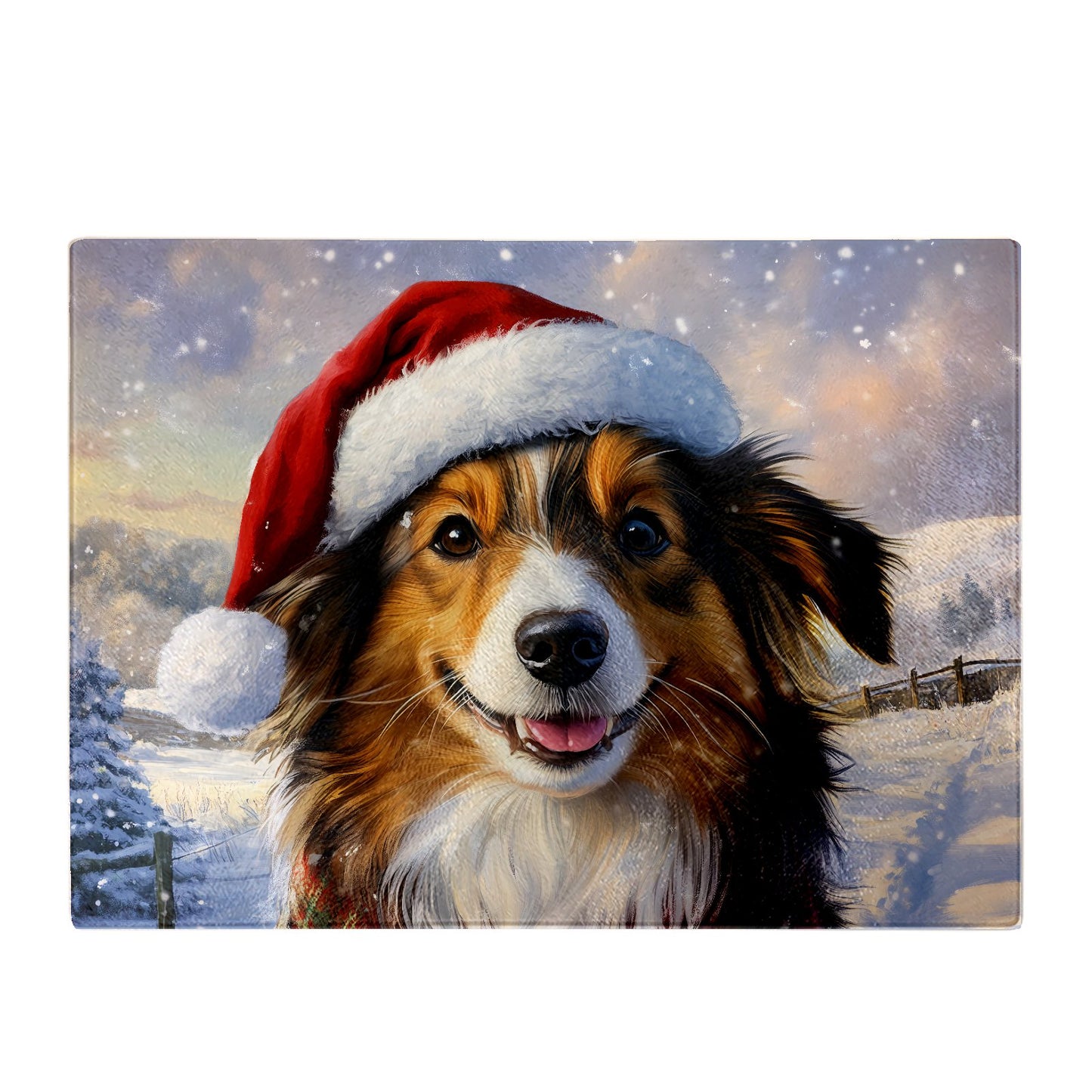 Christmas Shetland Sheepdog Glass Chopping Board