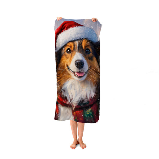 Christmas Shetland Sheepdog Beach Towel