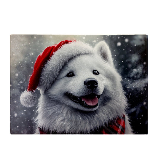 Christmas Samoyed Glass Chopping Board