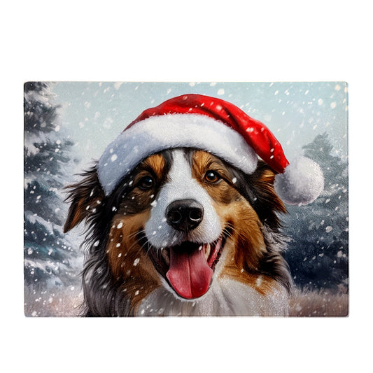 Christmas Rough Collie Glass Chopping Board