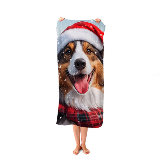 Christmas Rough Collie Beach Towel