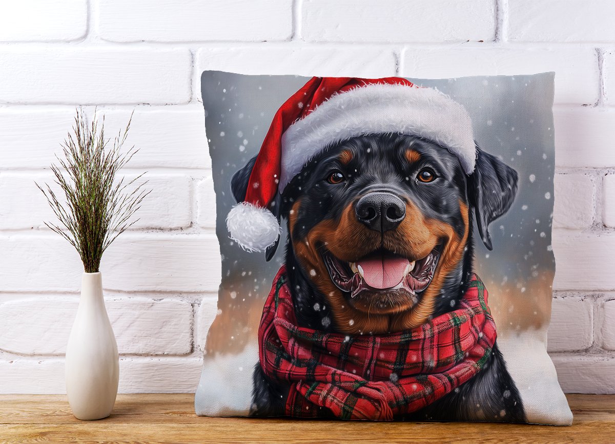 Snowy Christmas Rottweiler Cushion