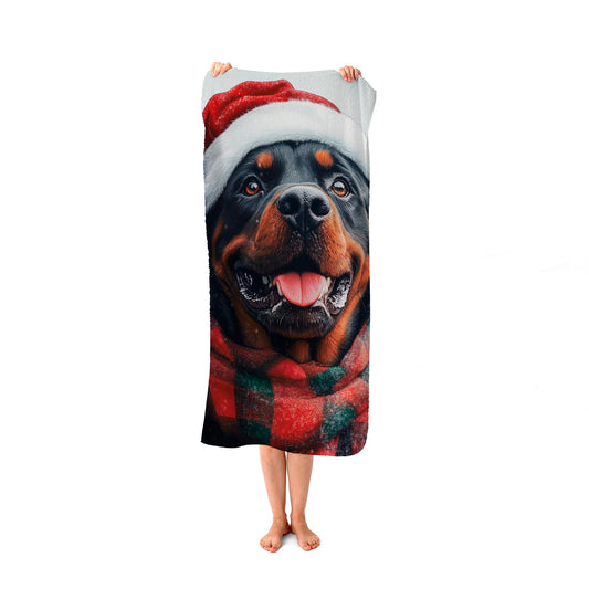 Christmas Rottweiler Beach Towel