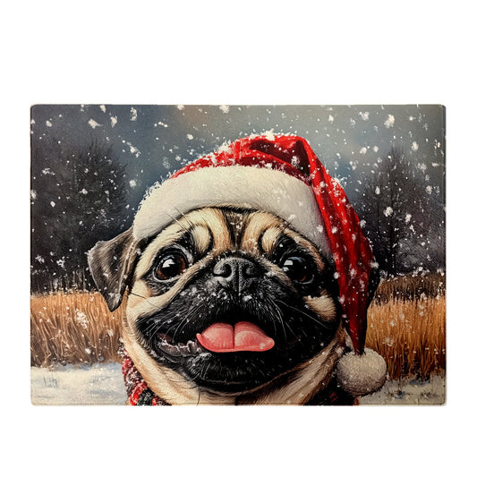 Christmas Pug Glass Chopping Board