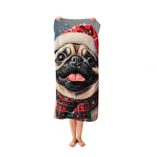 Christmas Pug Beach Towel