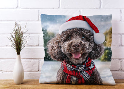 Snowy Christmas Poodle Cushion