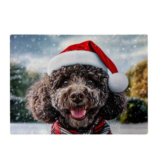 Snowy Christmas Poodle Glass Chopping Board