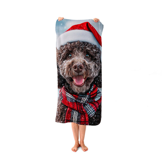 Snowy Christmas Poodle Beach Towel