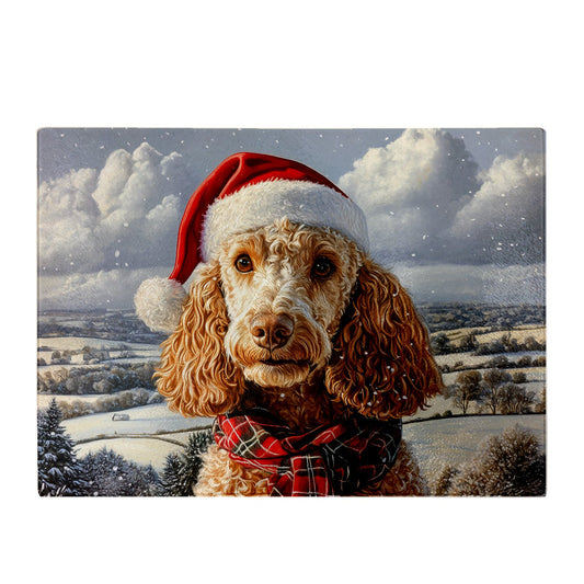 Christmas Poodle Glass Chopping Board