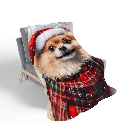 Snowy Christmas Pomeranian Sherpa Blanket