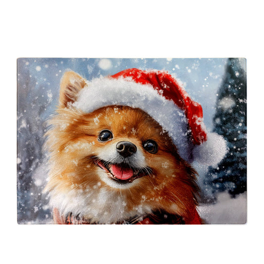 Christmas Pomeranian Glass Chopping Board