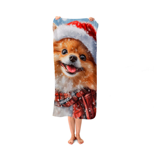 Christmas Pomeranian Beach Towel