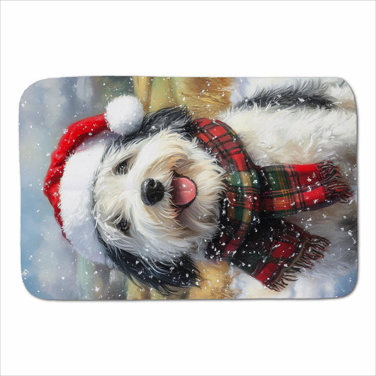 Snowy Christmas Old English Sheepdog Sherpa Blanket