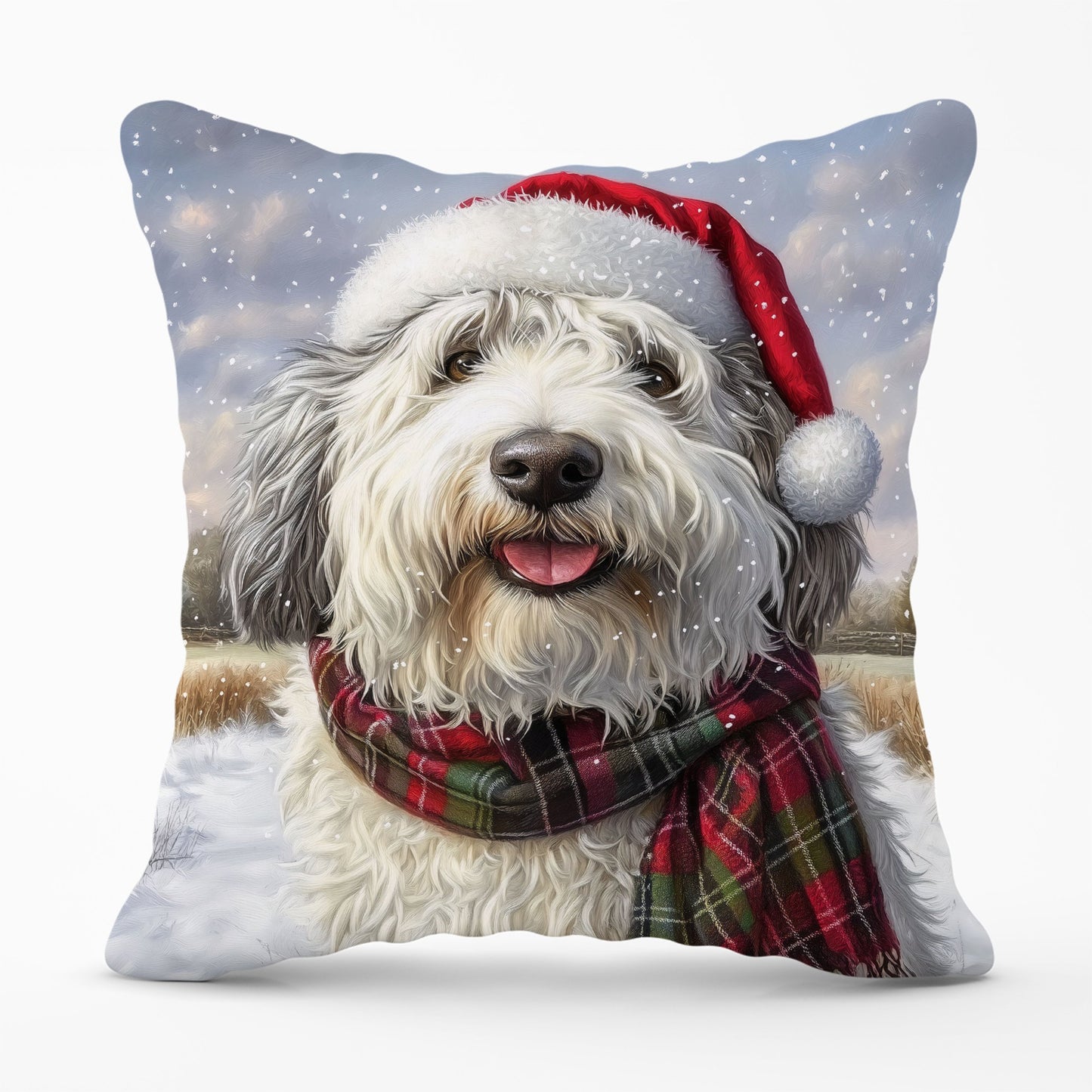Christmas Old English Sheepdog Cushion