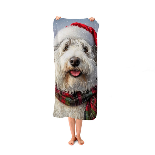 Christmas Old English Sheepdog Beach Towel