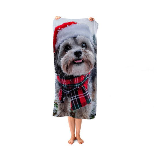 Christmas Lhasa Apso Beach Towel
