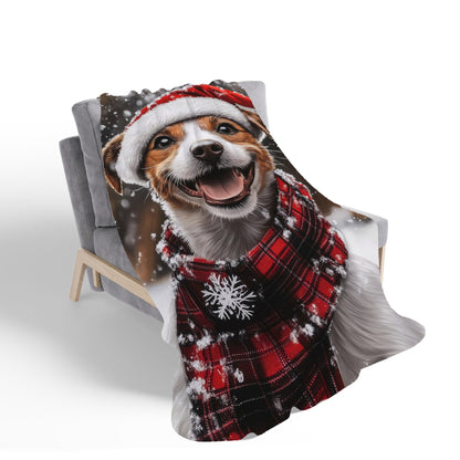 Snowy Christmas Jack Russell Sherpa Blanket