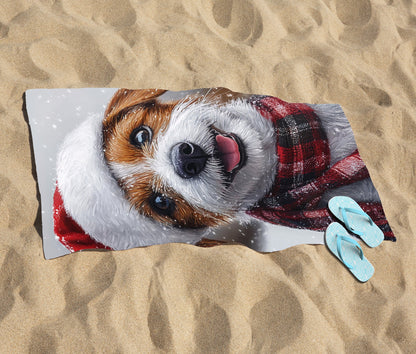 Christmas Jack Russell Beach Towel