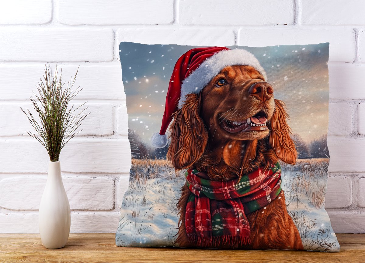 Snowy Christmas Irish Setter Cushion