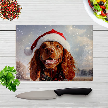 Christmas Irish Setter Glass Chopping Board