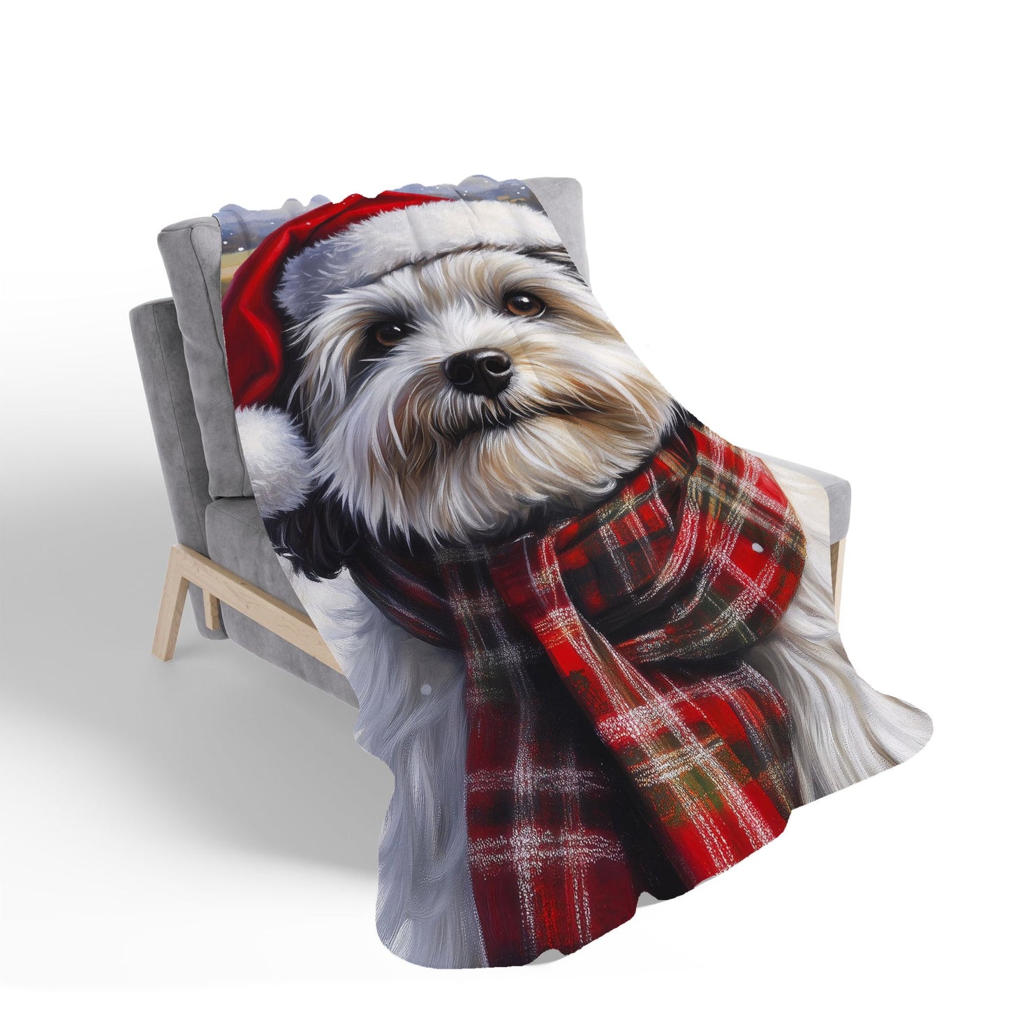 Snowy Christmas Havanese Sherpa Blanket