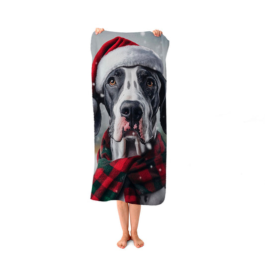 Snowy Christmas Great Dane Beach Towel