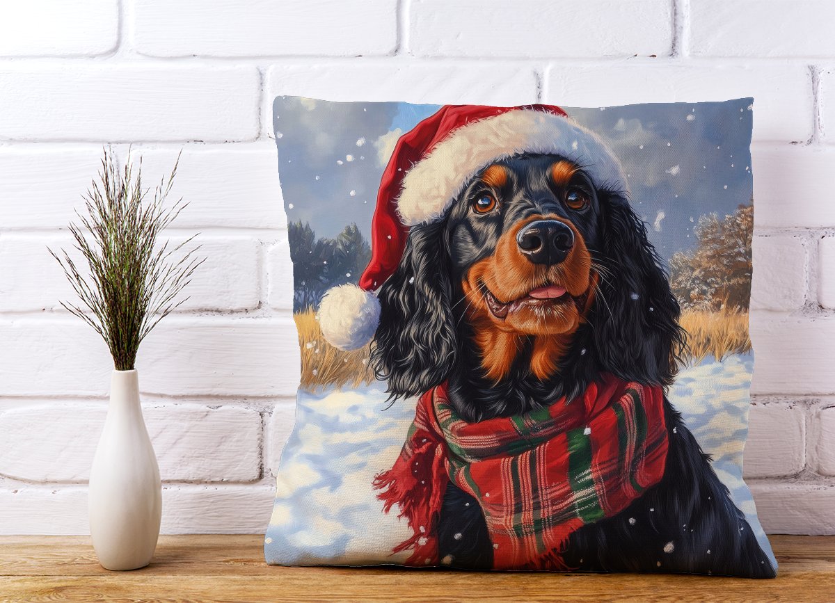 Snowy Christmas Gordon Setter Cushion