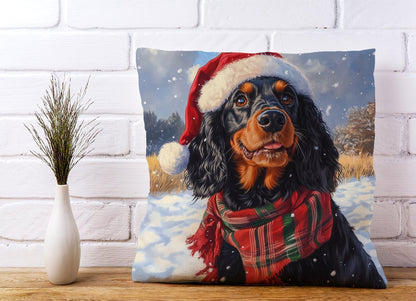 Snowy Christmas Gordon Setter Cushion