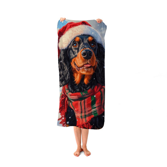 Snowy Christmas Gordon Setter Beach Towel