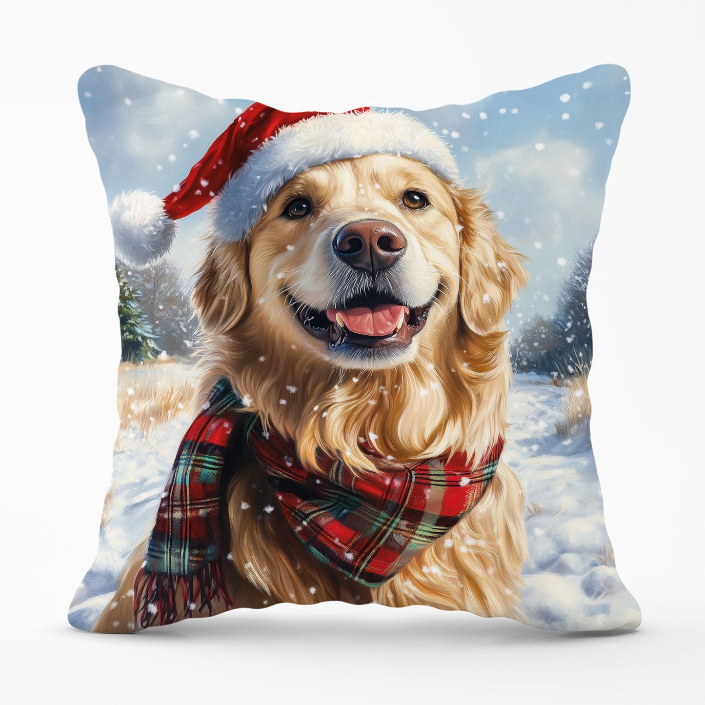 Snowy Christmas Golden Retriever Cushion