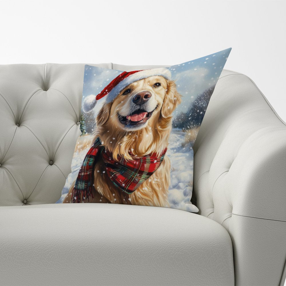 Snowy Christmas Golden Retriever Cushion