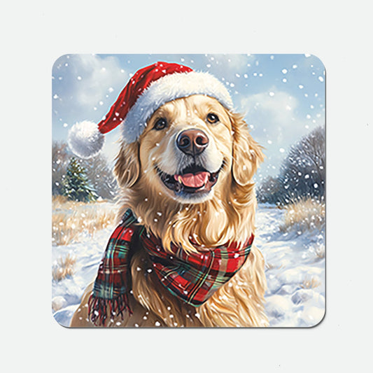 Snowy Christmas Golden Retriever Coasters