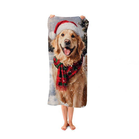 Christmas Golden Retriever Beach Towel