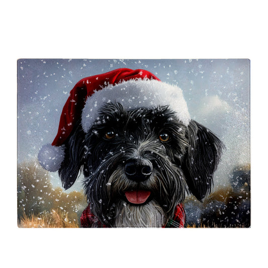 Snowy Christmas Giant Schnauzer Glass Chopping Board
