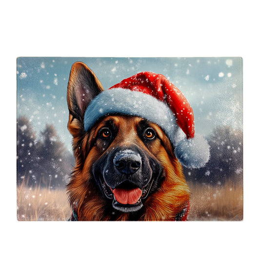 Christmas German Shepherd Glass Chopping Board