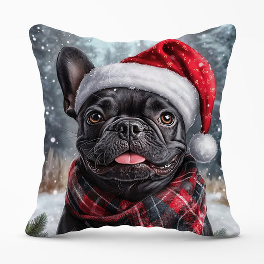 Snowy Christmas French Bulldog Cushion