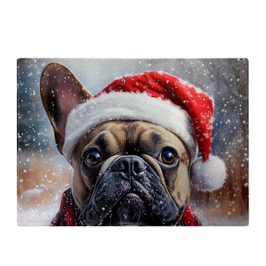 Christmas French Bulldog Glass Chopping Board