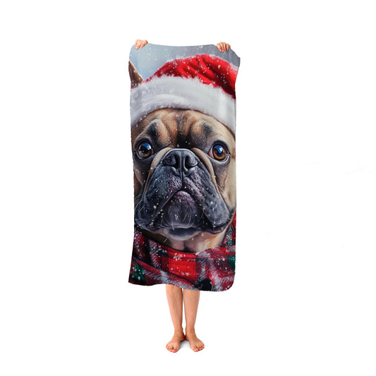 Christmas French Bulldog Beach Towel