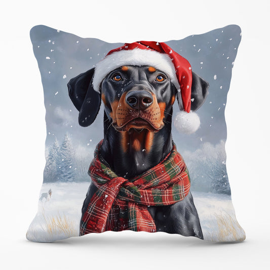 Snowy Christmas Doberman Cushion