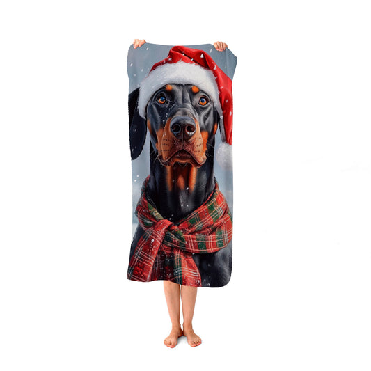 Snowy Christmas Doberman Beach Towel