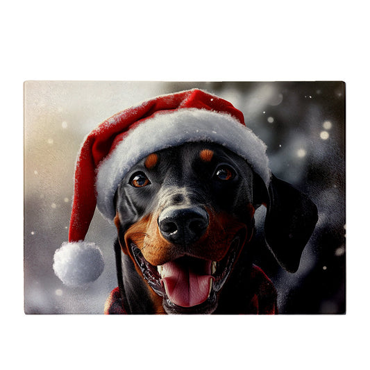 Christmas Doberman Glass Chopping Board
