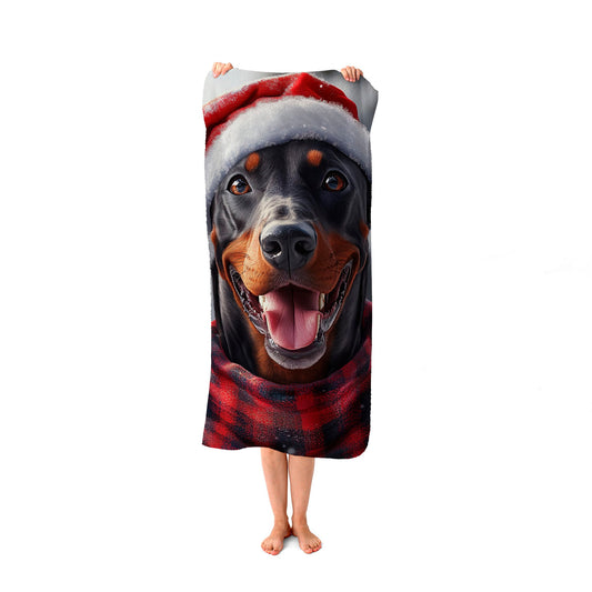Christmas Doberman Beach Towel