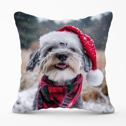 Snowy Christmas Dandie Dismount Terrier Cushion