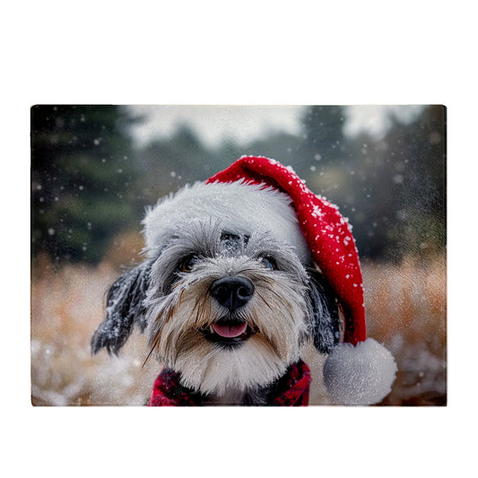 Snowy Christmas Dandie Dismount Terrier Glass Chopping Board