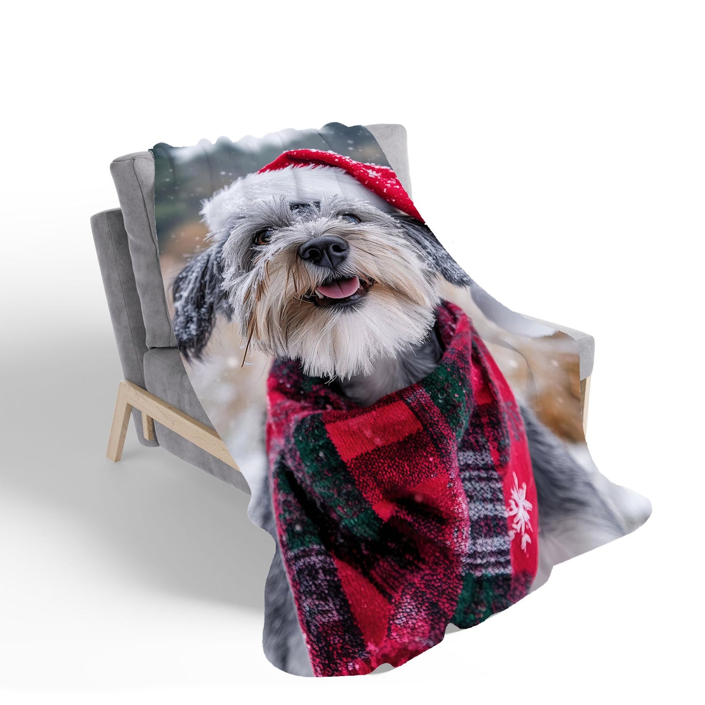 Snowy Christmas Dandie Dismount Terrier Sherpa Blanket