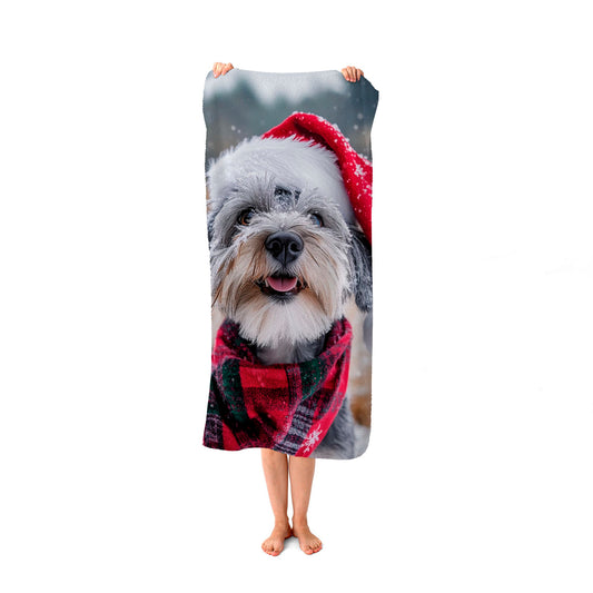 Snowy Christmas Dandie Dismount Terrier Beach Towel