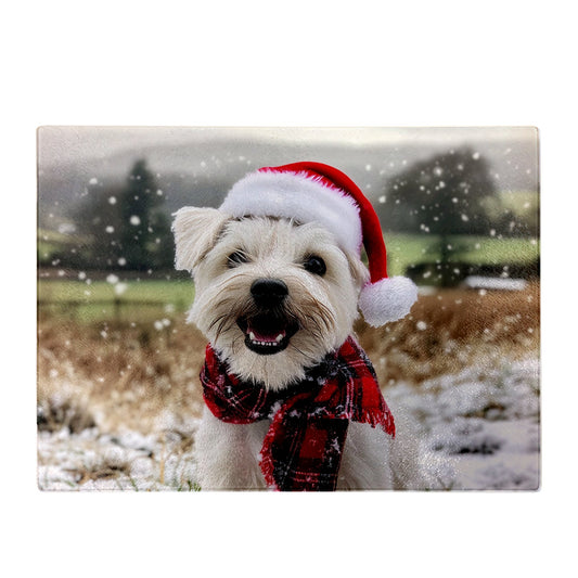 Christmas Dandie Dismount Terrier Glass Chopping Board