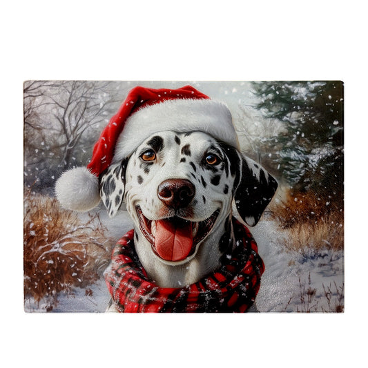 Christmas Dalmatian Glass Chopping Board